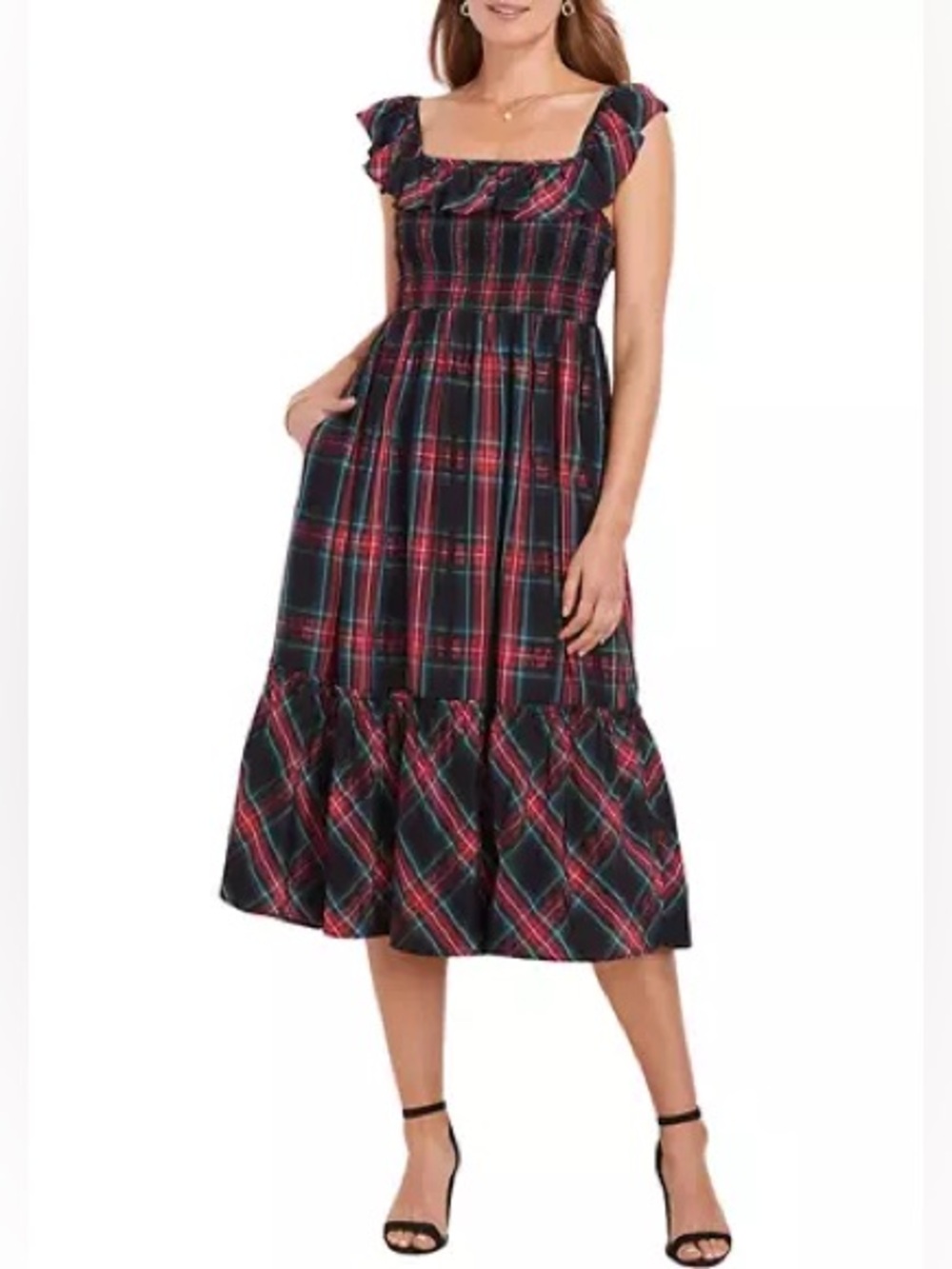 Vineyard Vines Apres Tartan Ruffle Midi Dress: Size Large